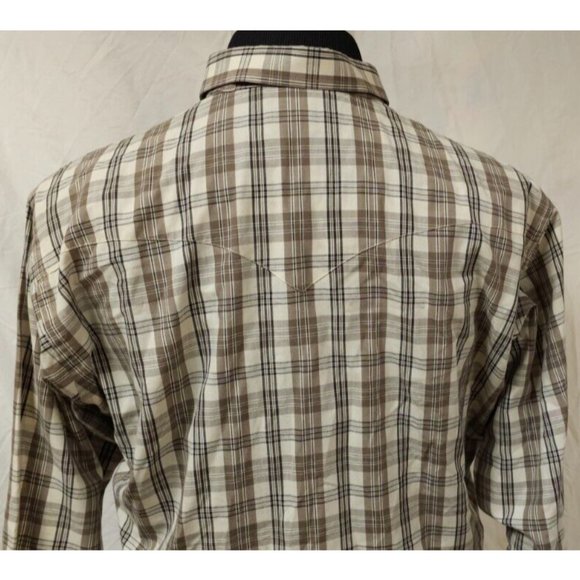 Flying R Ranchwear Large Beige Plaid Classic Fit Extra Long Tail Button Shirt US - Picture 6 of 10